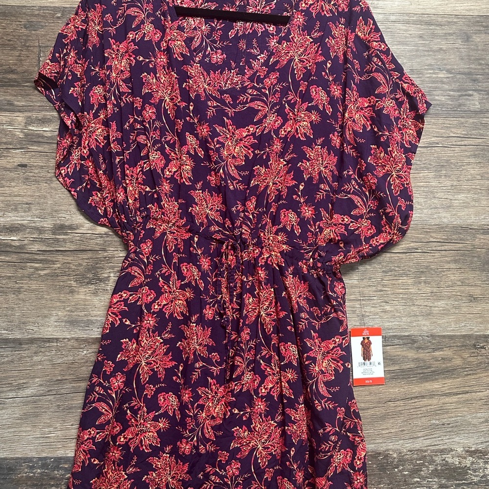 Lands' End Red‎ Purple Floral Dress size S XS